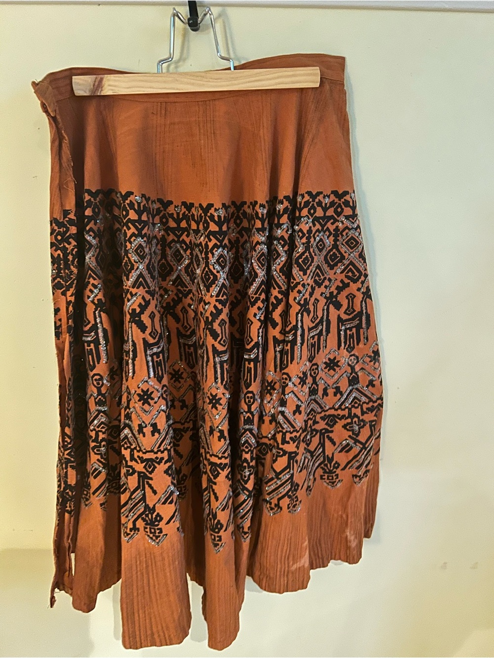 Rust Orange Printed Midi Skirt